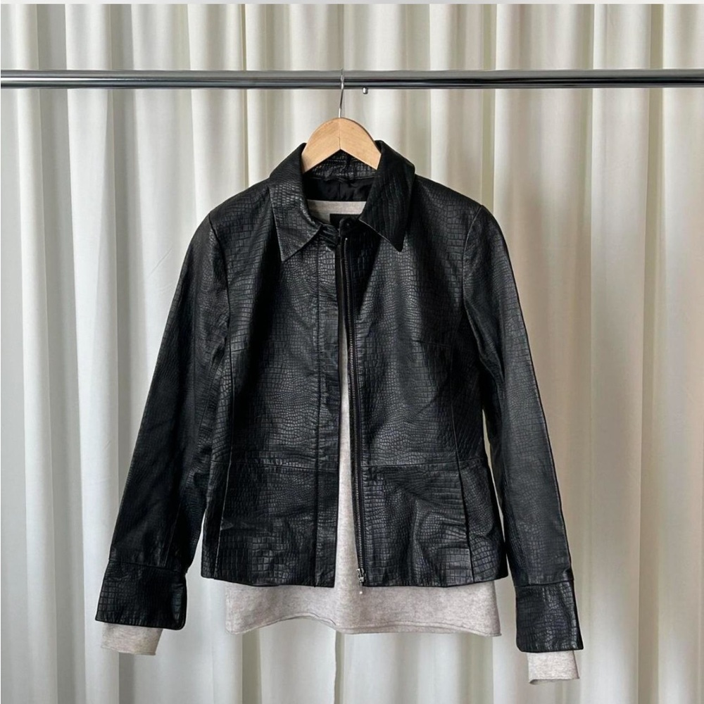 Vintage Y2K 90s Apostrophe black leather jacket size 4 - Picture 3 of 7